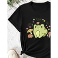 thumbnail image 3 of Cute Cartoon Frog With Mushroom Graphic Print, Tween Girls' Casual & Comfy Crew Neck Short Sleeve Tee For Spring & Summer, Tween Girls' Clothes For Outdoor Activities, 3 of 6