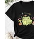 thumbnail image 3 of Bonita camiseta de manga corta con cuello redondo, informal y cómoda, con estampado gráfico de rana y hongo para niñas preadolescentes, ideal para primavera y verano. Ropa para actividades al aire li, 3 of 6