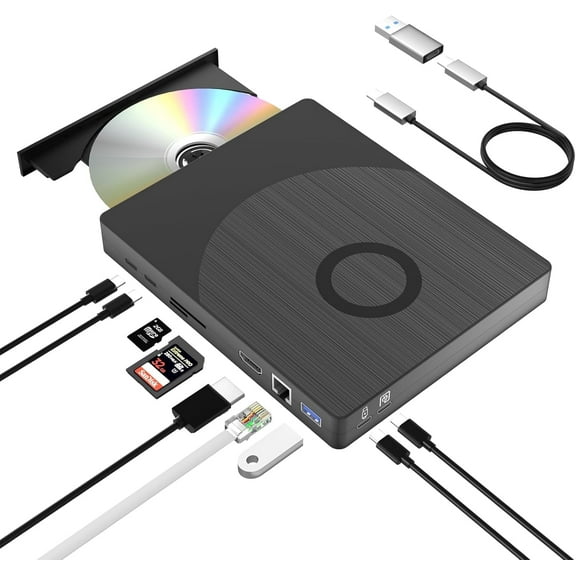 External Blu Ray Drive,USB 3.0 Type-C Optical External Bluray CD DVD Drive Burner with SD/TF Port HDMI and LAN Interface Suitable for Windows XP/7/8/10/11 MacOS for PC,Laptop,Desktop,Mac
