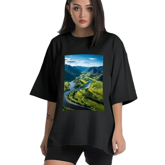 Plus Size Shirt for Women Black Tops for Women Short Sleeves Shirt for Women Mountain1 T Shirt Crewneck Shirt for Women XS