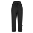 thumbnail image 3 of Women Casual Lightweight Drawstring Elastic Waist Cropped Pants with Pockets Black 2XL, 3 of 6