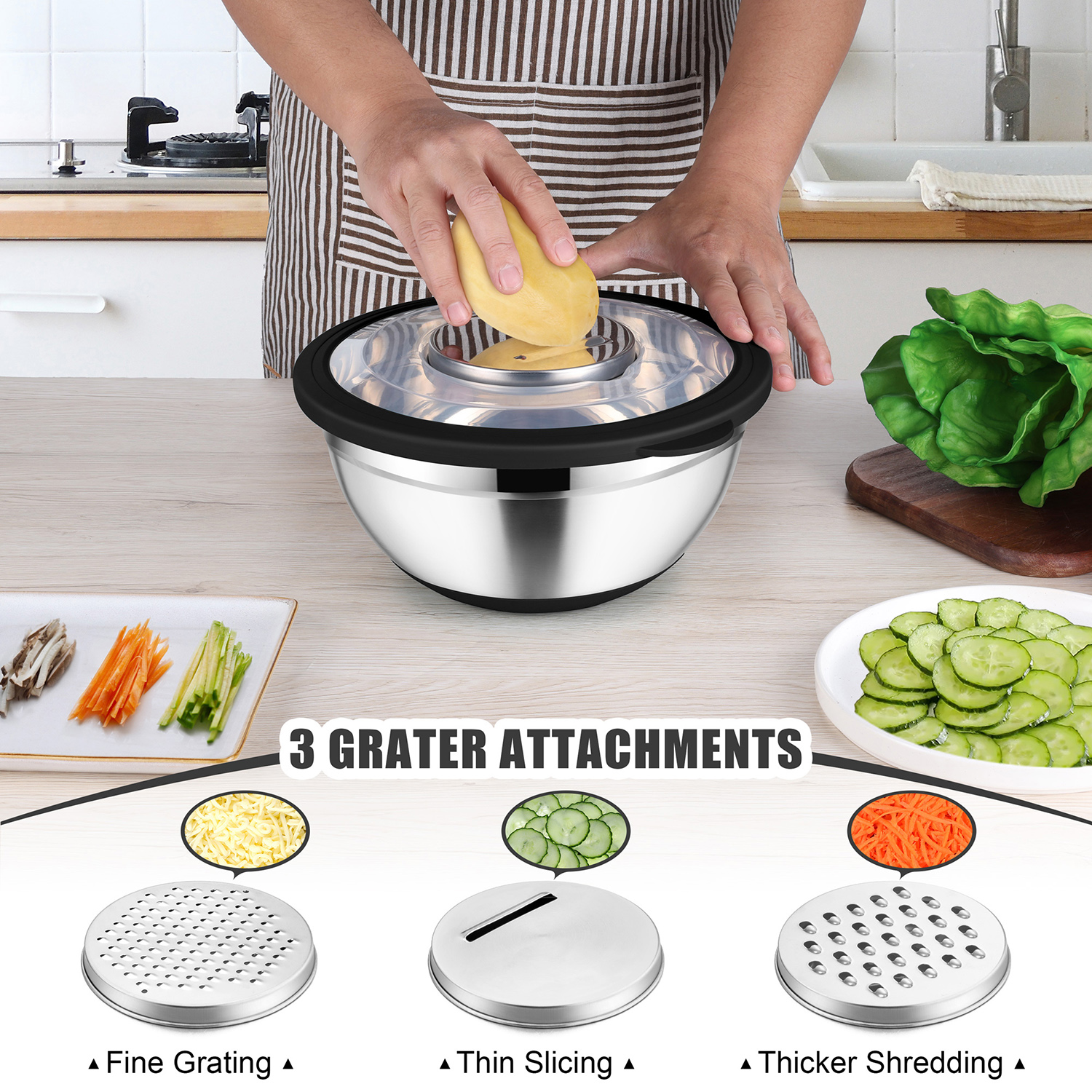 Vesteel 4-in-1 Colander and Mixing Bowl Set, Black photo 2