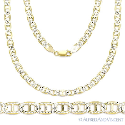 14k Gold over Sterling Silver Pave Diamond Cut Mens Mariner Necklace 