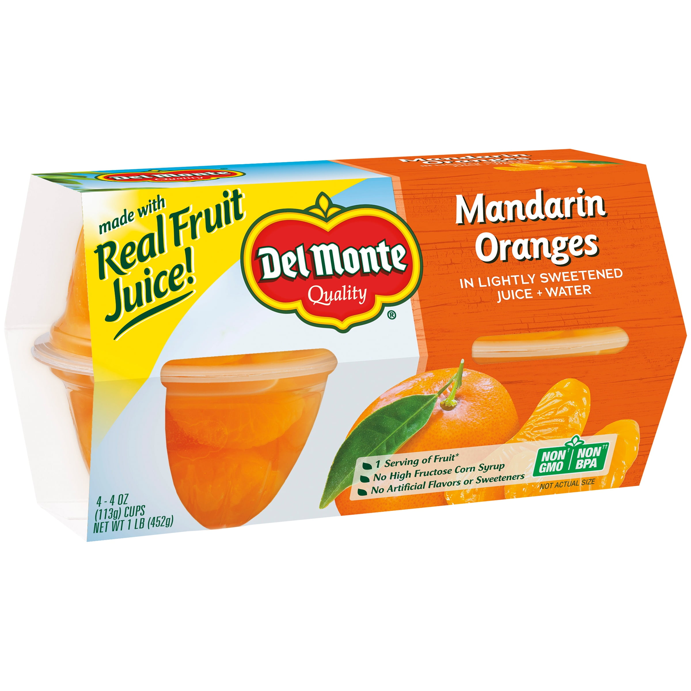 (4 Pack) Del Monte Mandarin Oranges in Light Syrup, 4 oz