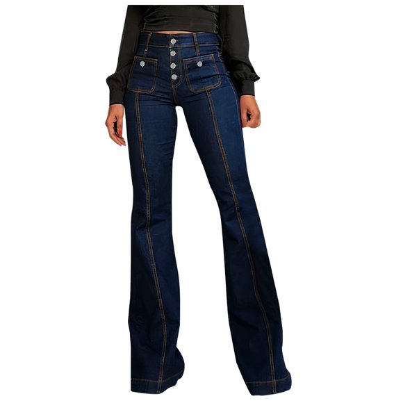HBFAGFB Ladies Jeans Womens Pants Fashion High Waist Denim Trousers Daily Wear Going Out Blue Size L