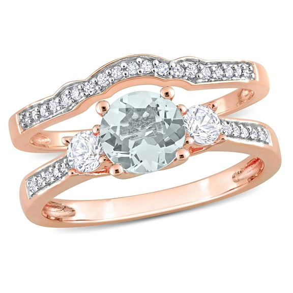 Everly Women's Aquamarine 10k Rose Gold Bridal Set