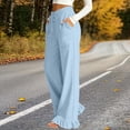 thumbnail image 6 of Hurxie Women's Linen Wide Leg Pants Drawstring Ruffle Hem Trousers | Casual Drawstring Palazzo Pants, Lightweight Breathable, loose fit,Summer Beach Vacation Ready Light Blue,S, 6 of 7