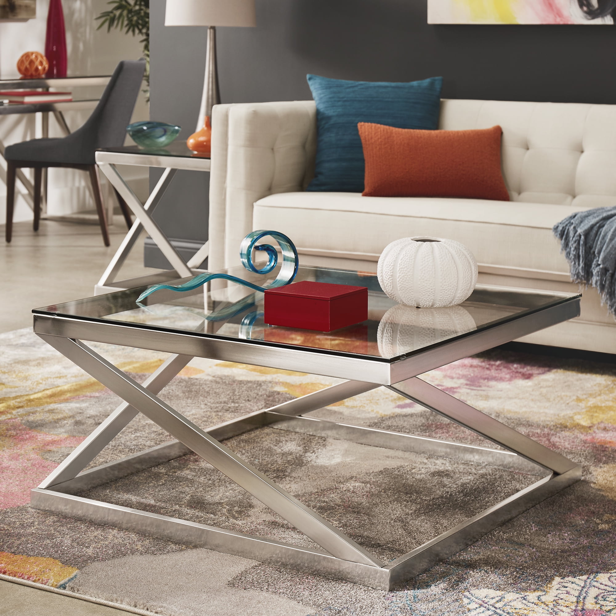 Weston Home Erika Brushed Nickel Coffee Table - Walmart ...