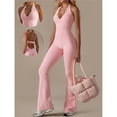 thumbnail image 4 of Mono Deportivo de Yoga para Mujer, Sin Mangas, con Escote en V, Ribete de Encaje y Cuello Halter, con Medias Acampanadas. Rosa M, 4 of 10