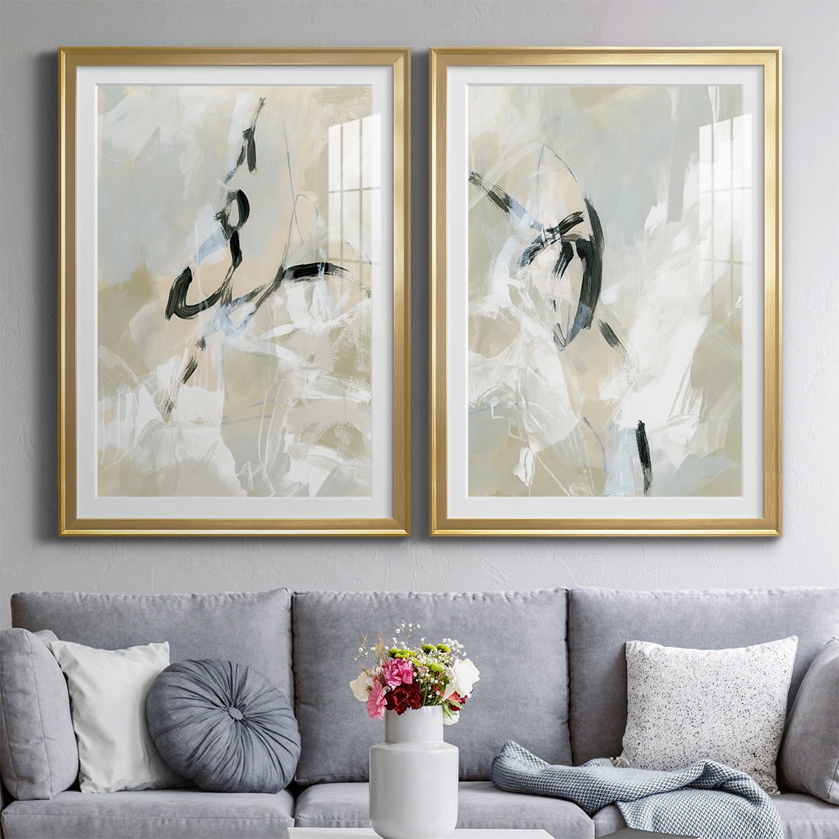 Wexford Home Scribble Veil I Premium Framed Print, 22.5" x 30.5" - Ready to Hang, Gold (Set of 2)
