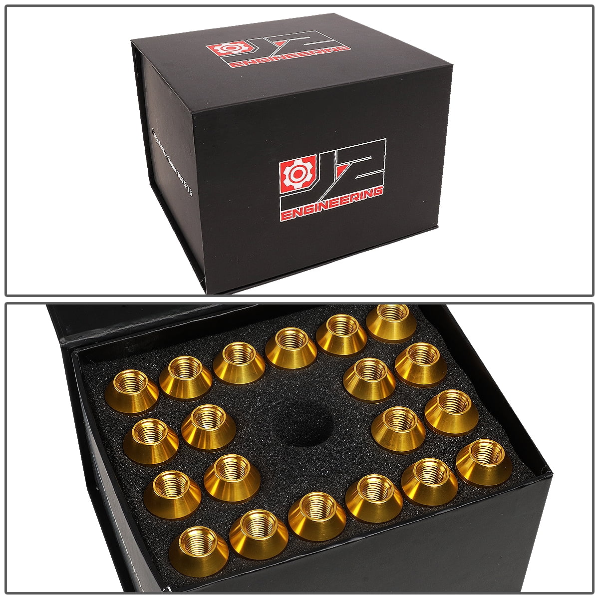 J2 Engineering LN-T7-026-15-GD J2 Engineering 7075 -T6 Forged Aluminum M12 x 1.5 20 Pcs 70mm Open End Lug Nut Set w/ Adapter ( Gold )