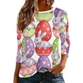 thumbnail image 2 of Craaazy Women's Crewneck 3/4 Sleeve Happy Easter Rabbit Print Cute T-Shirts Gifts, 2 of 9