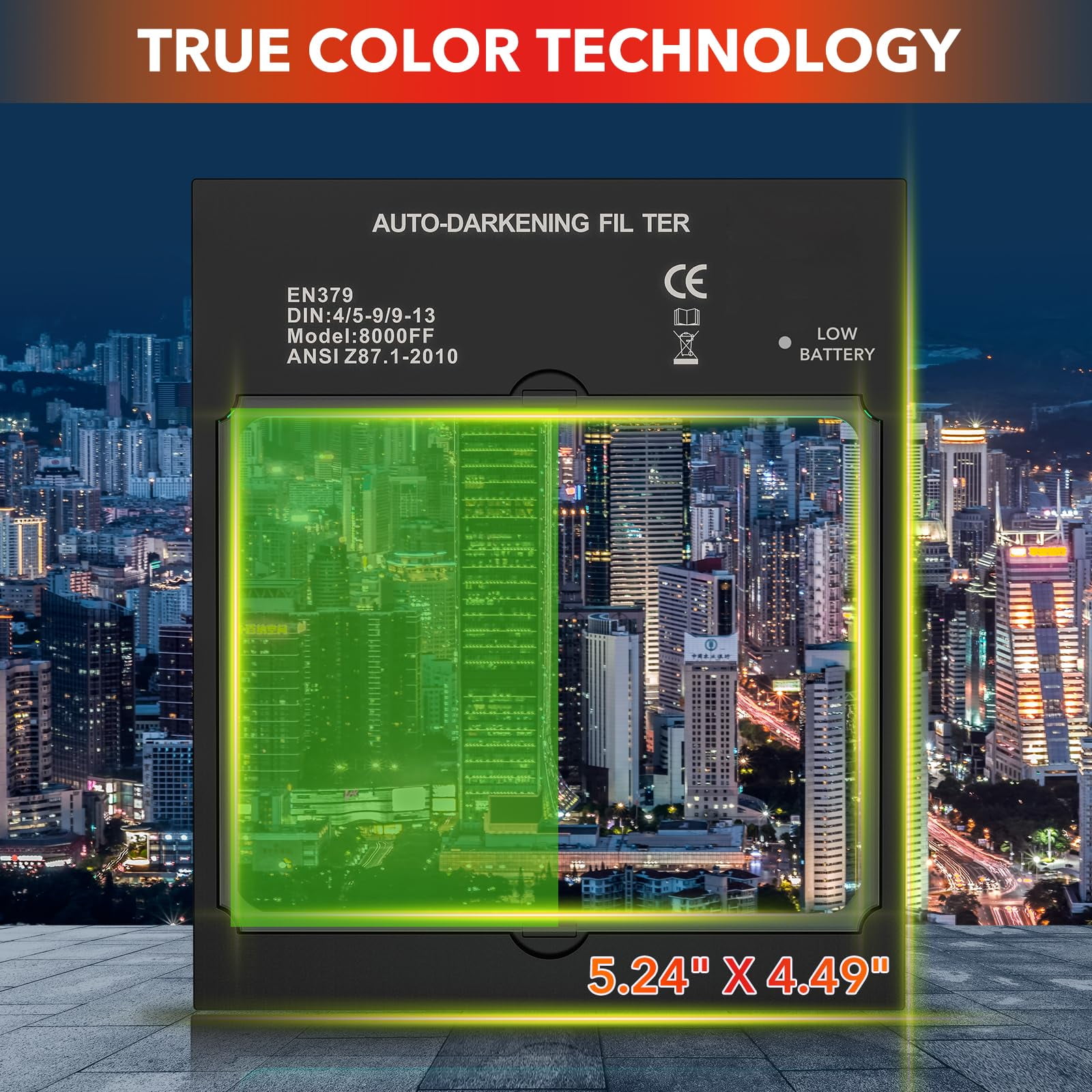 Large View 3.94" x 3.15" Welding Helmet Auto Darkening Welding Hood with LED Light Solar Powered True Color 4 Arc Sensor Welding Mask Wide Shade 4/5-9/9-13 Weld Helmet with Grinding