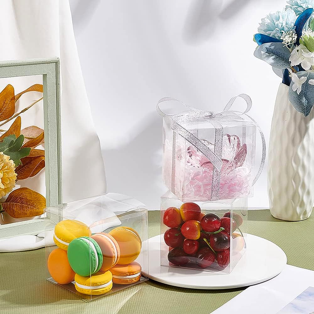 Plastic Easter Party Favor Box 3.5 x 3.5 x 3.5inch Transparent Gift Box Plastic Storage Container for Packaging Cube Birthday Wedding Party