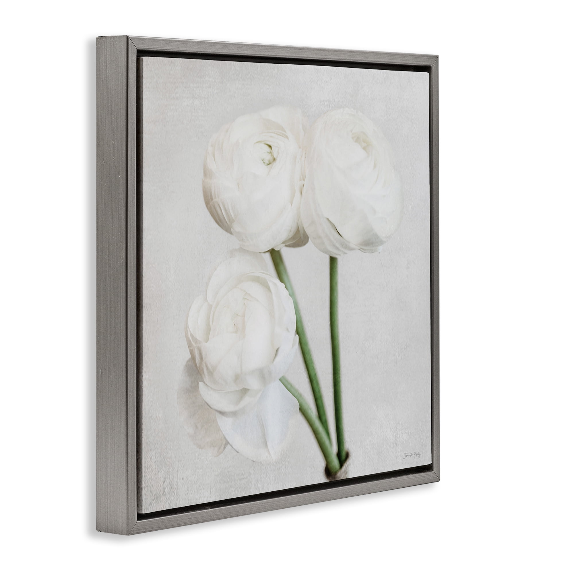 Stupell Industries Charming Peony Trio Botanical & Floral Painting Gray Floater Framed Art Print Wall Art, 25 x 25