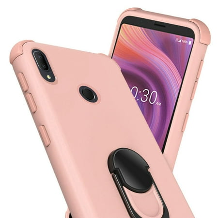 Alcatel 3V / 5032w (2019) Case Magnetic Ring Kickstand Hybrid Tuff Armor Protective Stand 3 Layer Heavy Duty ,Xpm Phone Cover for Alcatel 3V (2019) - Rose Gold