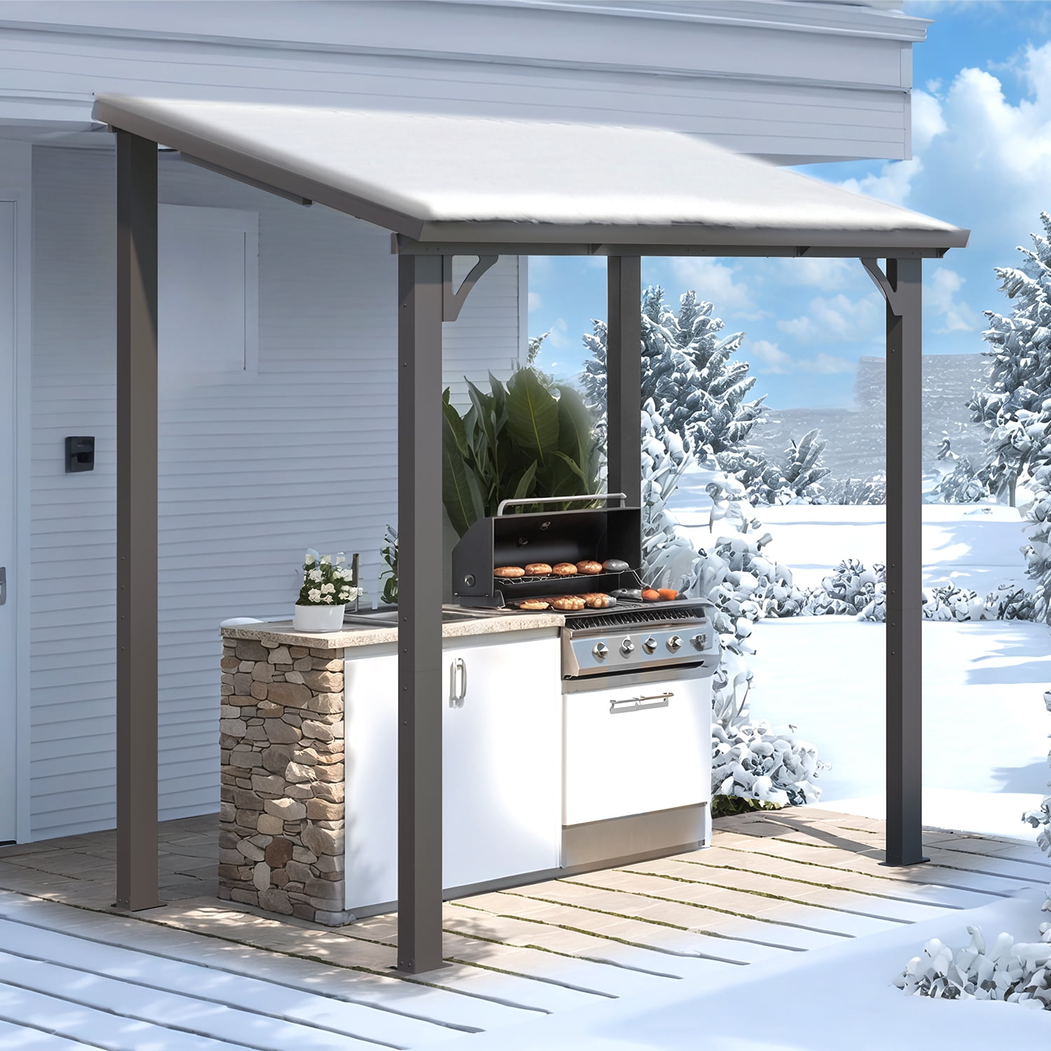 AECOJOY 5' x 8' Hardtop Gazebo, Heavy Duty Outdoor Gazebo with Galvanized Steel Sloping Roof, All Weatherproof Metal Gazebo Featuring Vertical Stripes for Patio, Backyard, and Lawns