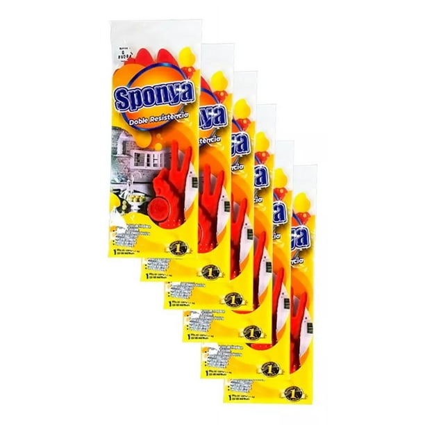 Pack Kit 6 Pares Guantes Limpieza Sponya Doble Resistencia