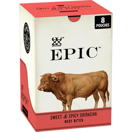 EPIC Sweet and Spicy Sriracha Beef Bites, Protein Snacks, Whole 30, 8 Pouches, 20 oz