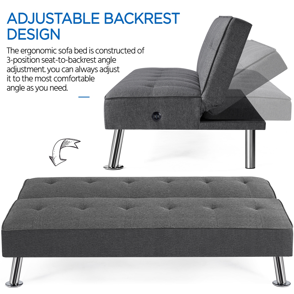 Alden Design Modern Fabric Convertible Futon with USB, Charcoal - image 4 of 13