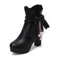 thumbnail image 2 of NECHOLOGY Botas Mujer Adulto Femenino Zapatos Botines de mujer Botas coreanas de otoño/invierno 2023, botines con cuentas y borlas con de encaje para mujer (Black, 6.5), 2 of 7