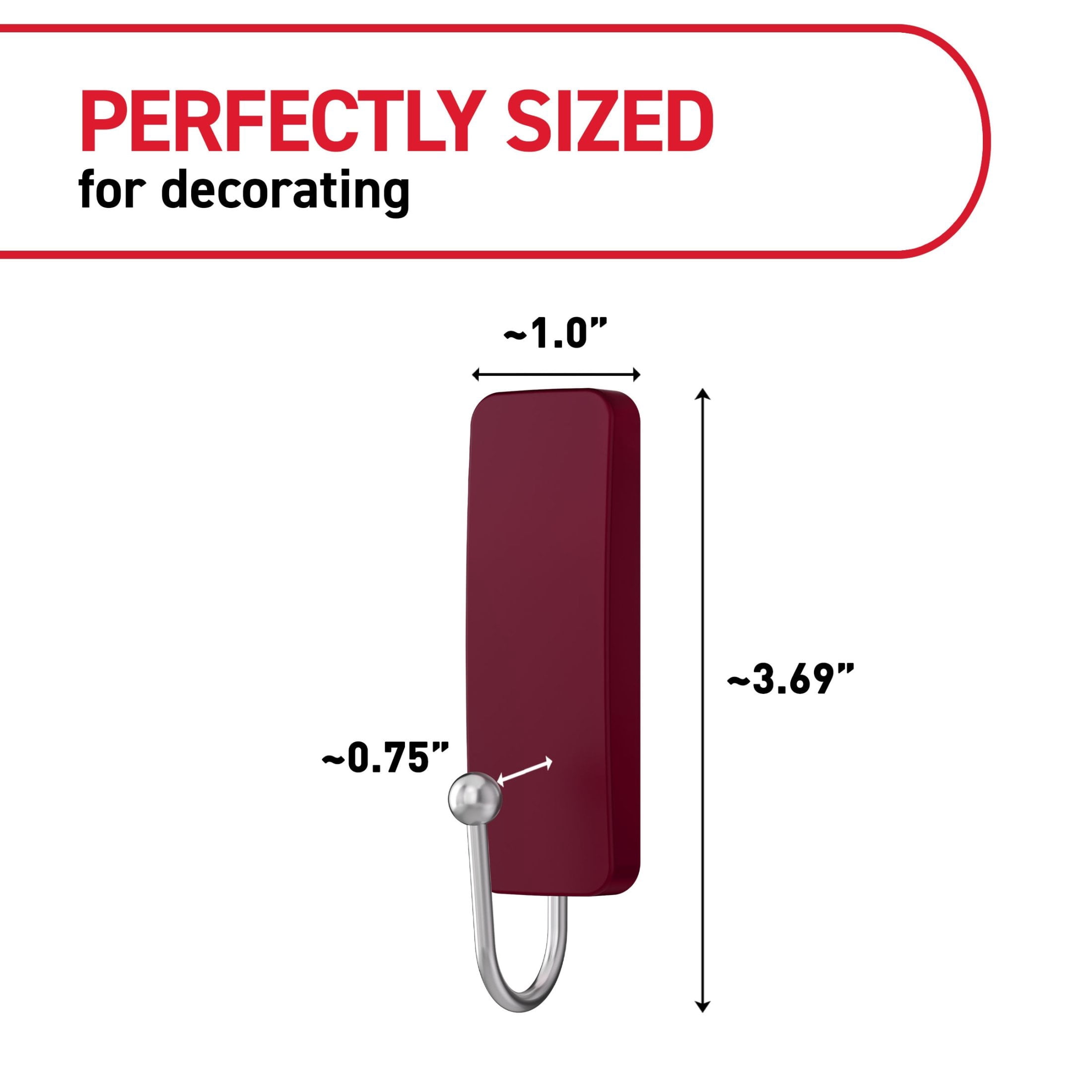 Command Medium Hooks, Black Cherry, Holds 3 lbs, Damage-Free Hanging, 4 Hooks, 6 Adhesive Strips