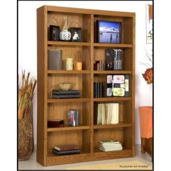 Double Wide Bookcase, Dry Oak Finish 10 Shelves