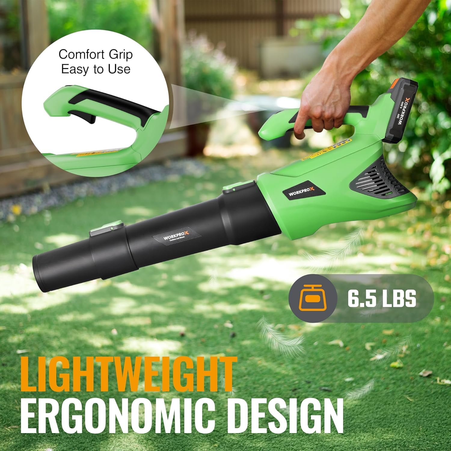 WORKPROX Leaf Blower Cordless, 20V Electric Cordless Leaf Blower, Variable Speed, 4.0Ah Battery and Type-C Charging Cable Included, Blowers for Lawn Care, Patio Cleaning, etc.