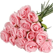 Clearance Items 15 Artificial Roses Long Stem Silk Pink Rose Artificial Silk Flowers Realistic Roses Bouquet Long Stem for Home Wedding Decoration Party A-Red