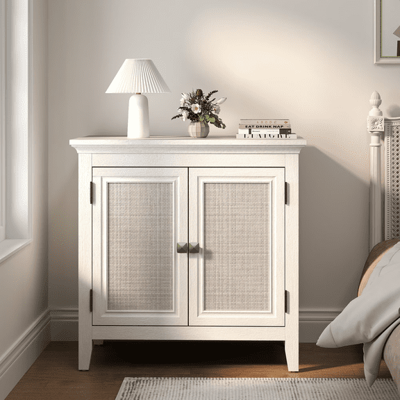 Mintazer Accent Cabinet Kitchen Sideboard Cabinet with Rattan Decor Doors for Hallway, Dining Room, Living Room, White