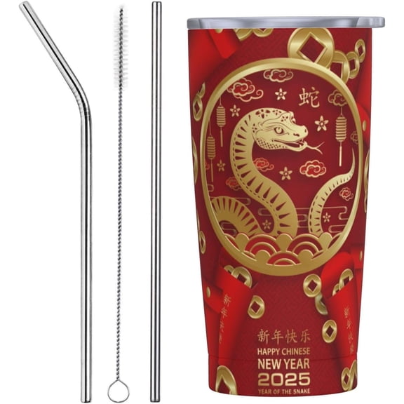 Year Of The Snake 2025 Happy Chinese New Year 2025 Tumblers Stainless Steel Mugs 20 Oz Double Wall Insulated Coffee Cup Travel Mug For Gym Outdoor Women Men
