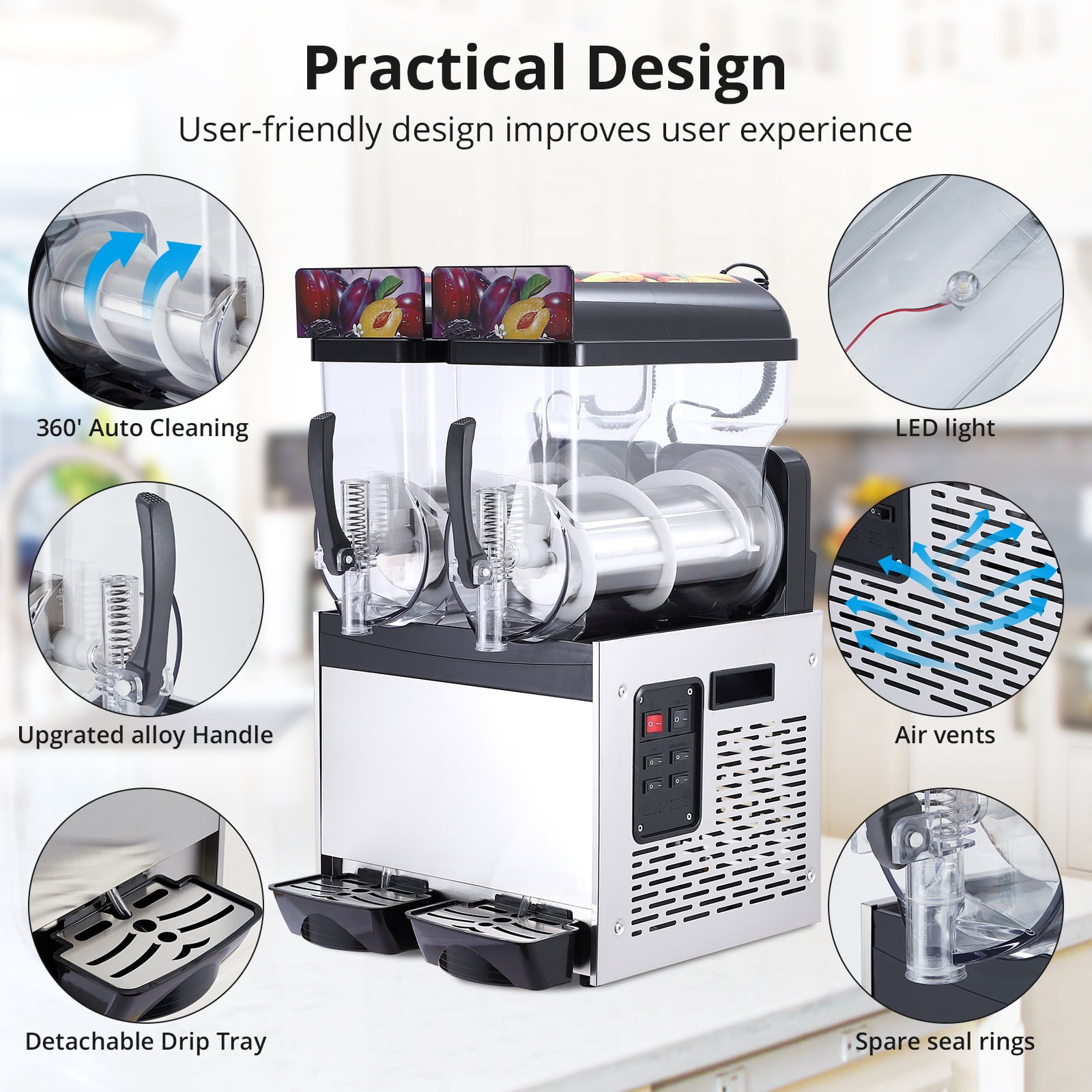 Commercial Slushie Machine, 500W Frozen Drink & Margarita Maker, Single Tank Slushy Machine for Bar, Cafe, ICE 12L/15L