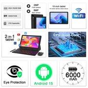 CUPEISI Android 15 Tablet 10 Inch, 20GB RAM+128GB ROM/2TB Expandable, 2.0GHz Quad-core Processor, 1280*800 IPS HD Screen, 5G WiFi 6 BT 5.0, 2 in 1 Tablets with Keyboard Case Mouse Stylus, Widevine L1