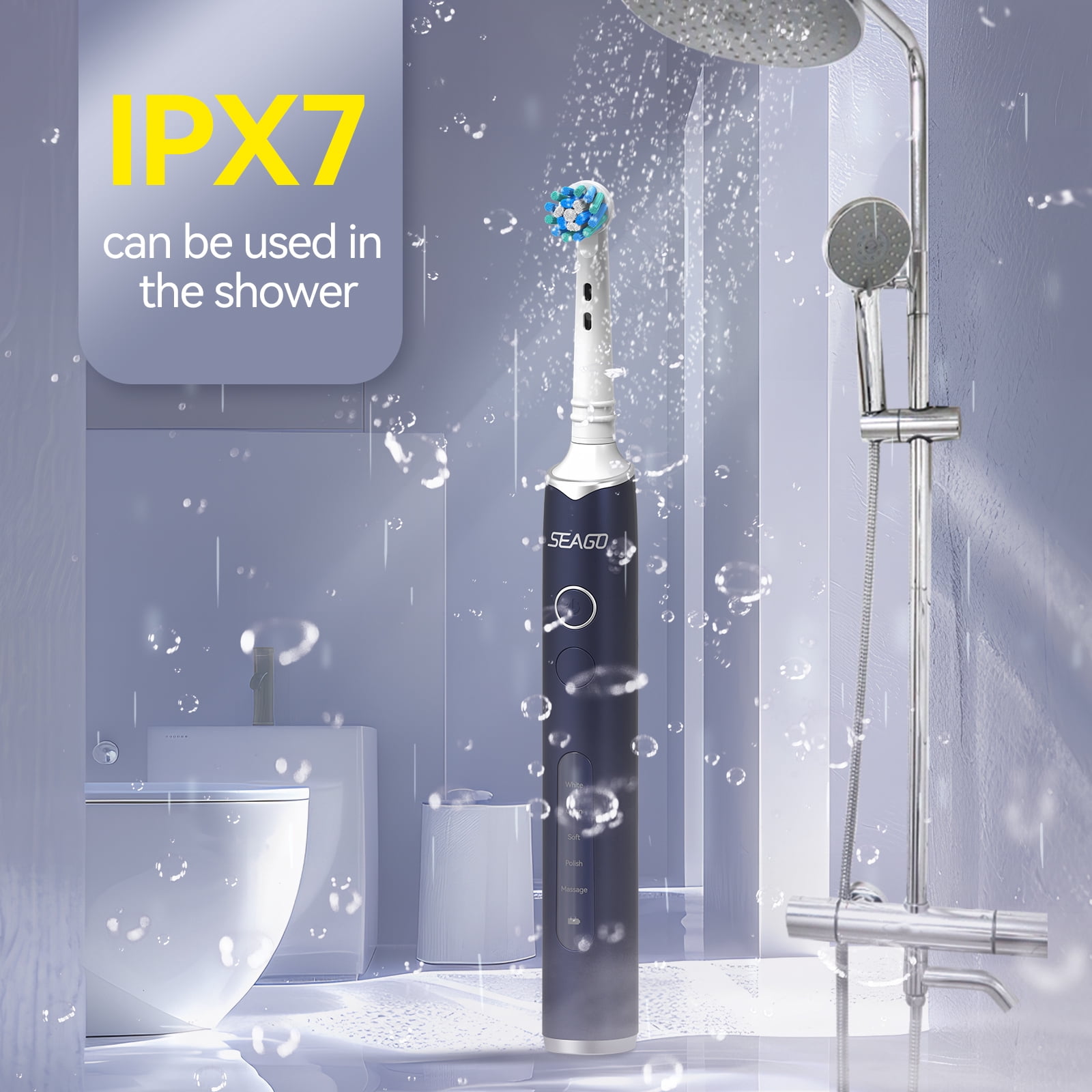 SEAGO Rotating Electric Toothbrush for adult, 8 Brush Heads,  5 Cleaning Modes, 2 Mins Timer, SG-2603(Blue)