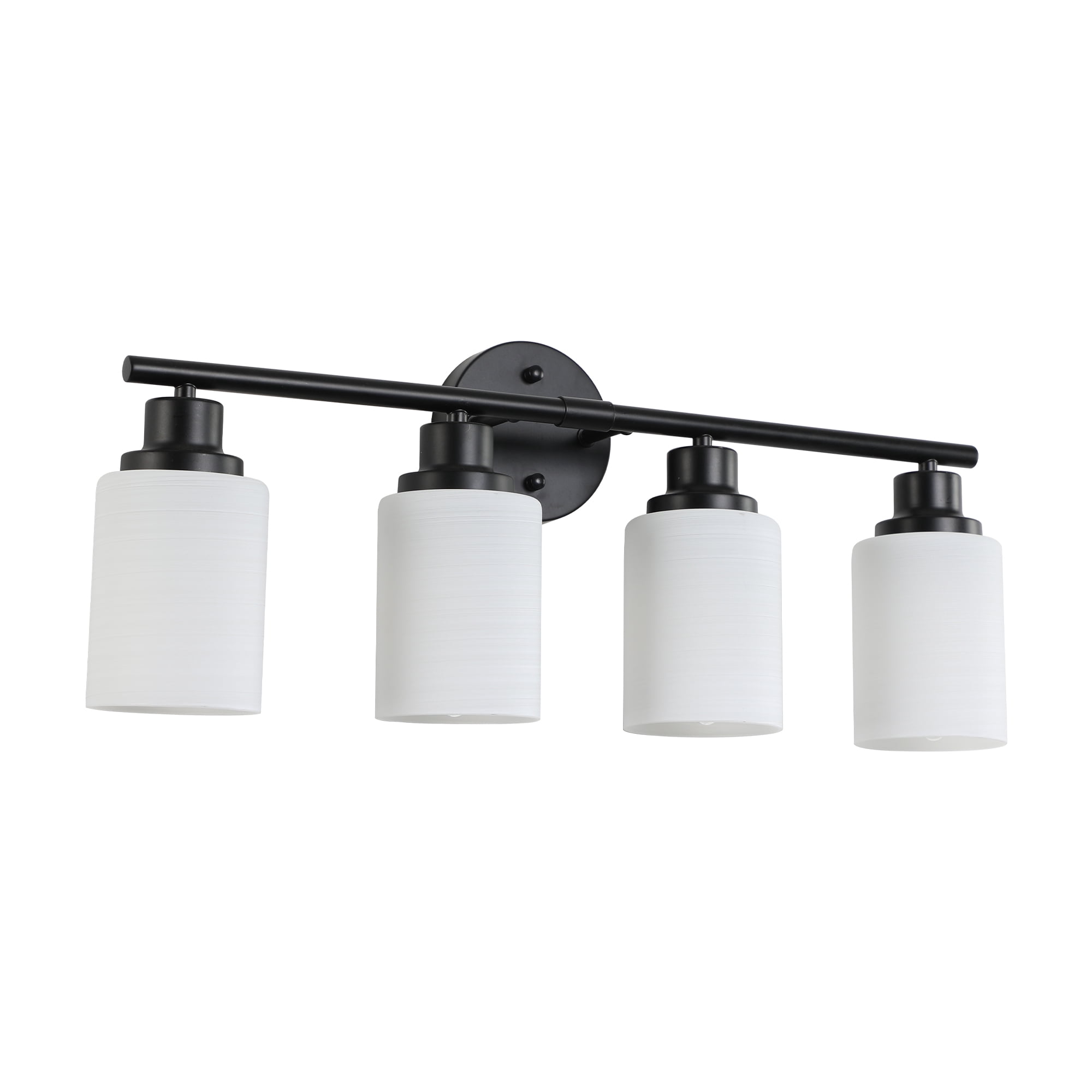 Miniyam 4-Light Modern Bathroom Vanity Light, Black Wall Fixture with Frosted Glass Shades