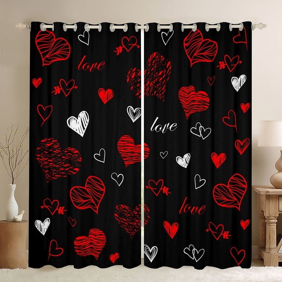 Manfei Cute Heart Print Blackout Curtains Set of 2 (52x84 Each),Graffiti Love Pattern Window Curtains,Valentine Gifts Curtains and Drapes For Girls,Microfiber Bedroom Decor