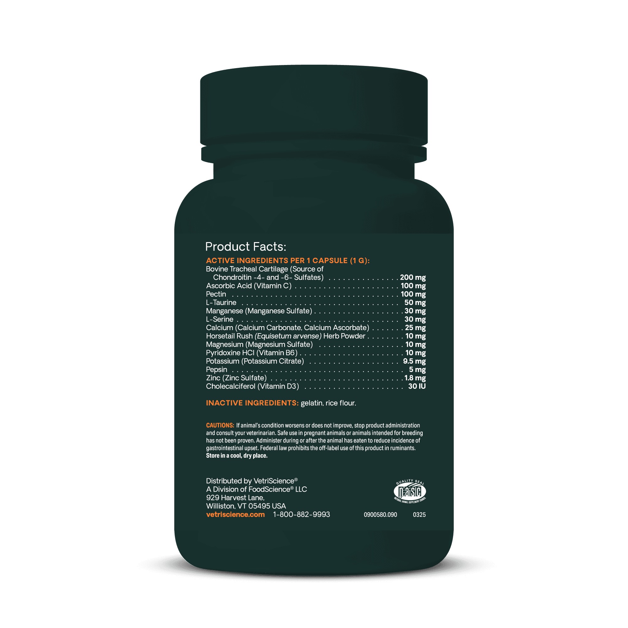 VetriScience Healthy Spine & Disc Bone Health Calcium Capsules for Dog, Unflavored 90 Count Bottle