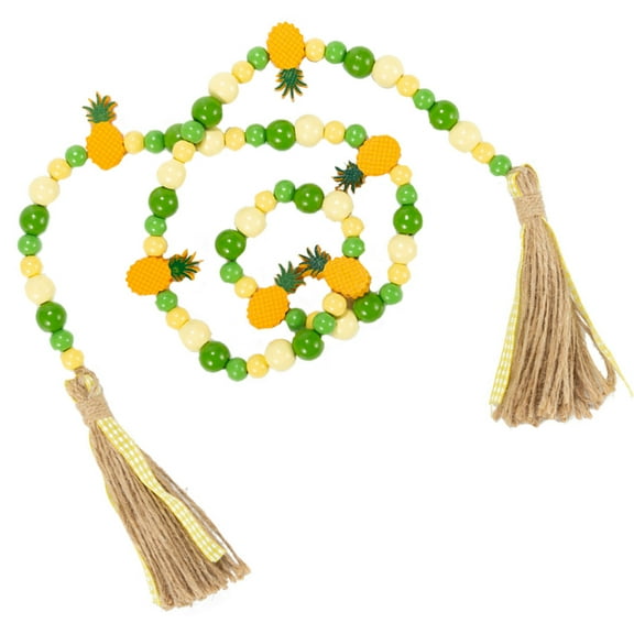 GOOHOCHY 6ft Wooden Bead Garland in Assorted Colors with Pineapple Charms and Tassels, Easy to Install Home Decor