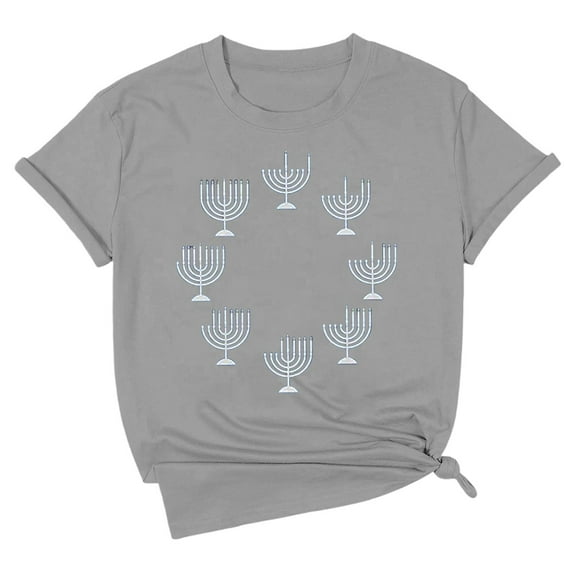 Style Casual Short Sleeve Graphic Printed For Hanukkah Celebration Comfortable Soft Tee With Inspirational Lettering Design For Everyday Wear