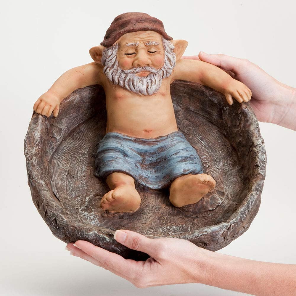 Bits and Pieces - Gnome Relaxing Pool Birdbath Statue - Whimsical Polyresin Garden Decor, Outdoor Elf Sculpture for Patio, Yard or Poolside, 12" Wide
