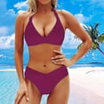 thumbnail image 2 of BKQCNKM Halter Bikini Sets for Women, Mid Rise Bikini Sets for Women, Push Up Bikini, Full Coverage Bikini, Wine S, 2 of 4