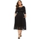 thumbnail image 5 of Vestido de noche de talla grande para mujer, falda de longitud media con encaje floral vintage, manga 2/3, vestido con bolsillo de encaje ahuecado (negro), 5XL, 5 of 5