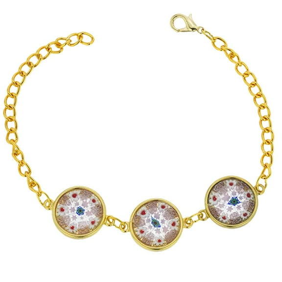 GlassOfVenice Murano Glass Millefiori Gold Disks Bracelet - Pink