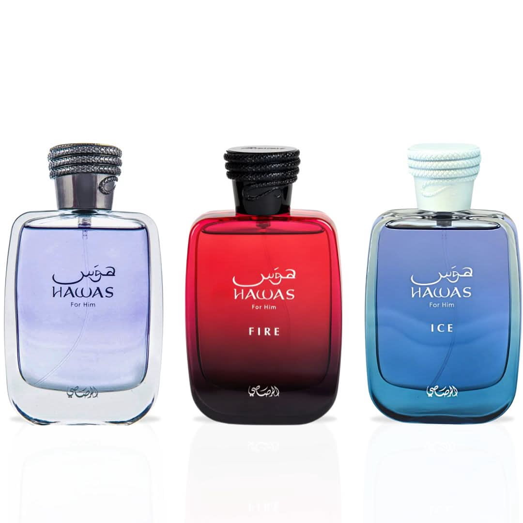 Rasasi Hawas Fire & Ice 香水セット Hawas, Hawas Ice & Hawas Fire Eau de Parfum Sprays 100ml (3.4 oz