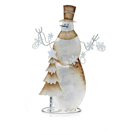 16" Gold and Silver Metal and Capiz Shell Snowman with 