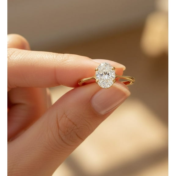 Jewelerix 14K Yellow Gold Vermeil Wedding Promise Ring Oval Shape Engagement Ring Timeless Moissanite Simple Solitaire Proposal Gift Ring