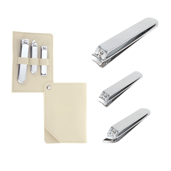 Unique Bargains Portable Mirror Light Nail Clipper Set Silver Tone