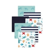 Little Treasure Hudson Baby Boys Cotton Poly Flannel Receiving Blankets 7-Pack, Blue Sea Characters, 30x30 inches