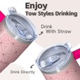 thumbnail image 4 of 20oz Double Wall Stainless Steel Handle Cup Insulated Geometric Pattern Leak Proof Travel Tumbler With Straw Lid, 4 of 5