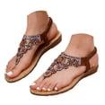 thumbnail image 1 of IUJSOY Flip Flops for Women Bohemian Rhinestone Gladiator Sandals Elastic Ankle Strap Flats Shoes, 1 of 9